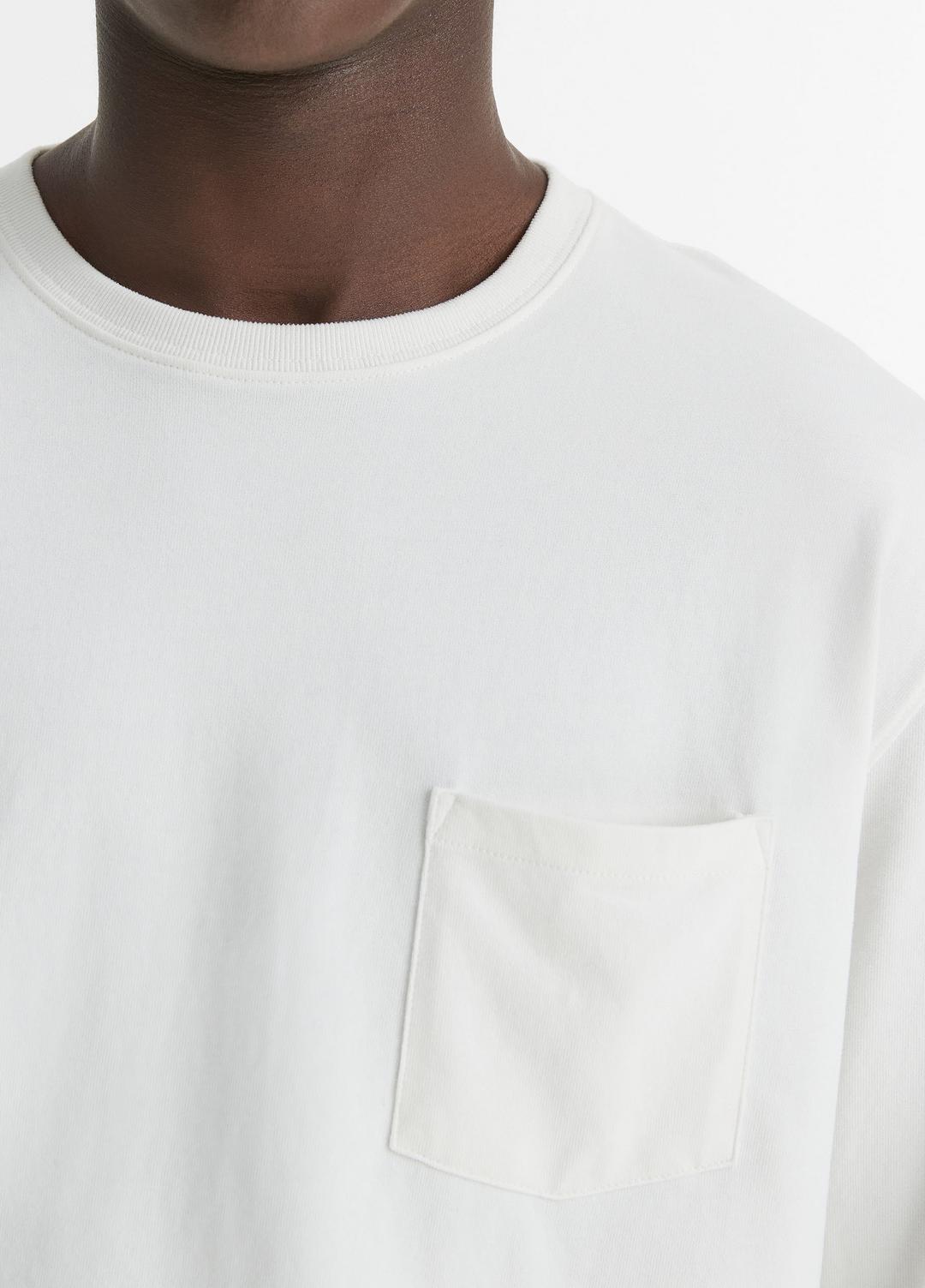 VINCE | Sueded Jersey Long-Sleeve Pocket T-Shirt in Long Sleeve - OFF WHITE