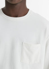 VINCE | Sueded Jersey Long-Sleeve Pocket T-Shirt in Long Sleeve - OFF WHITE
