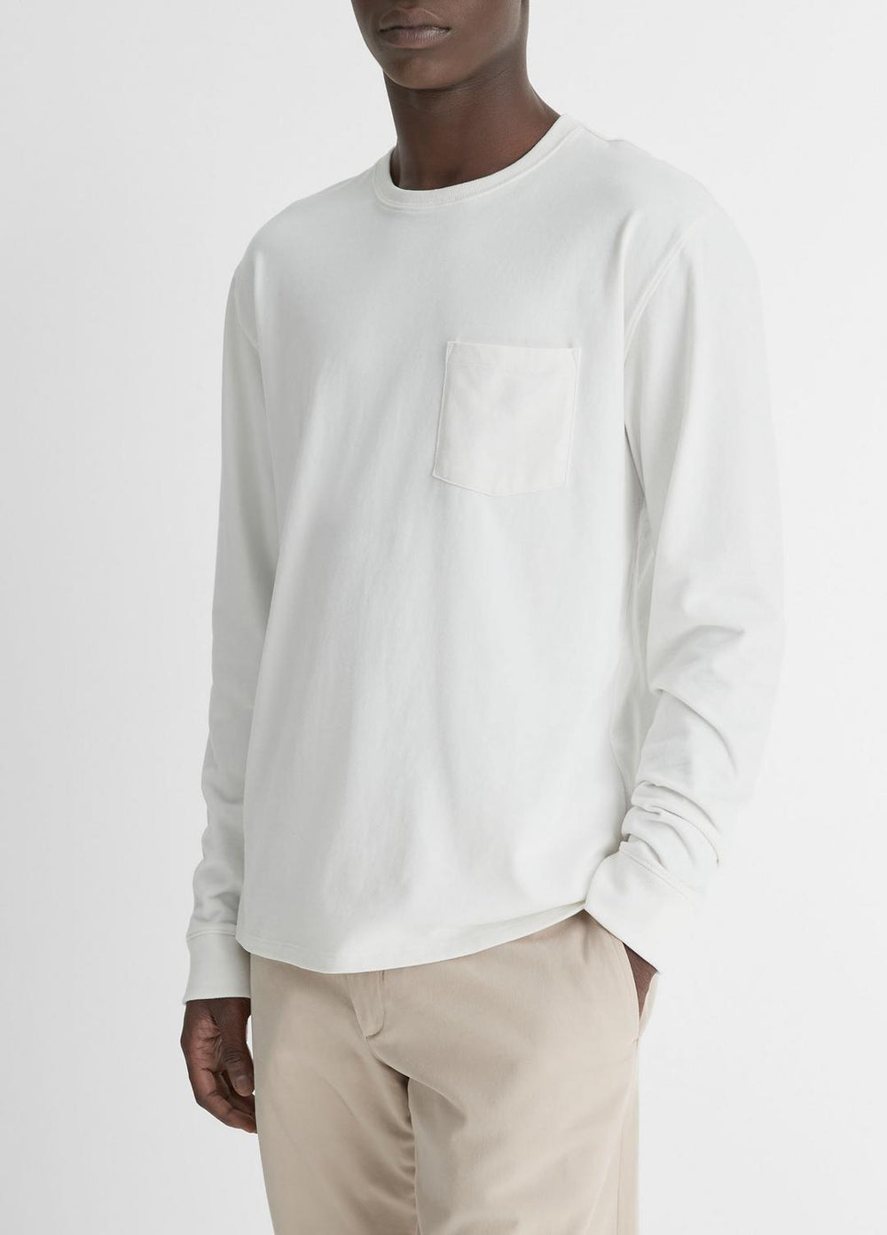 VINCE | Sueded Jersey Long-Sleeve Pocket T-Shirt in Long Sleeve - OFF WHITE