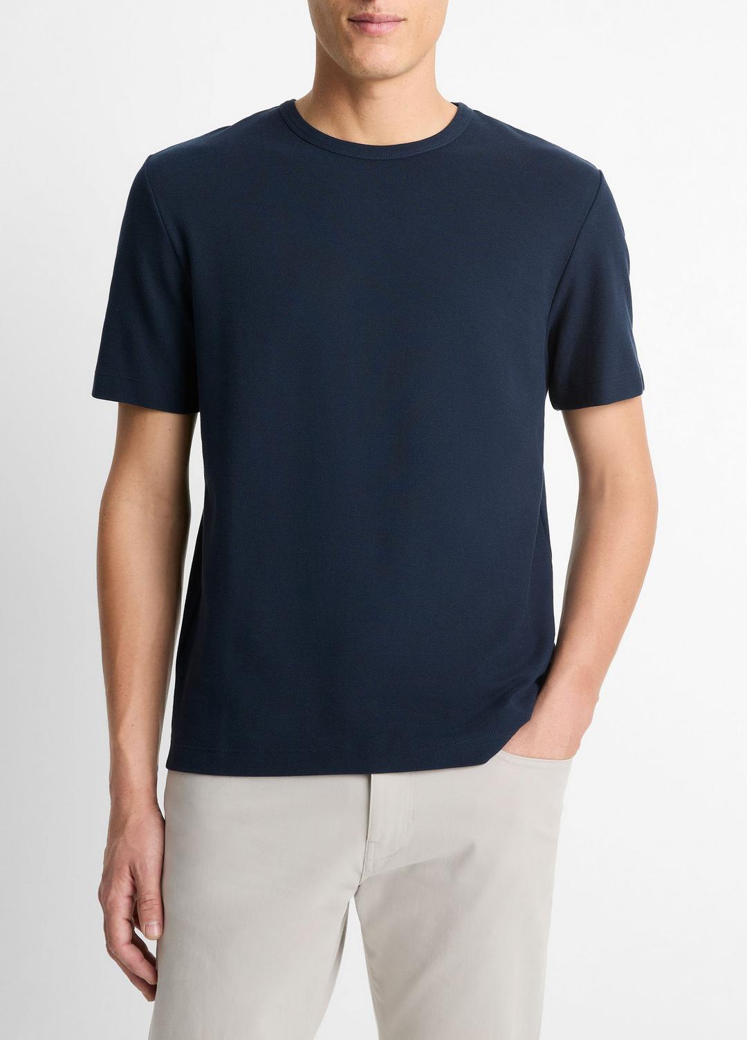 VINCE | Pima Cotton Piqué Crew Neck T-Shirt in Short Sleeve - COASTAL BLUE