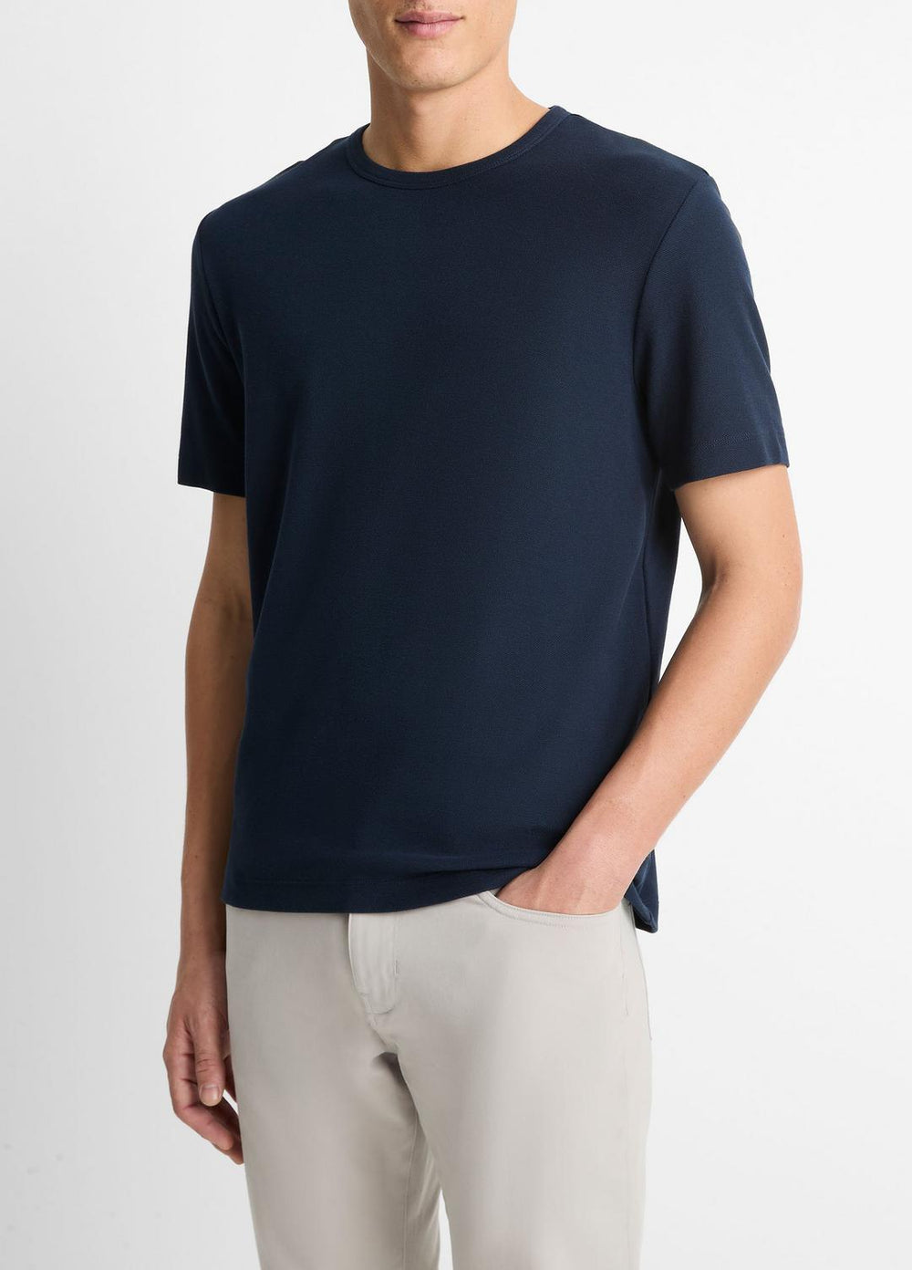 VINCE | Pima Cotton Piqué Crew Neck T-Shirt in Short Sleeve - COASTAL BLUE