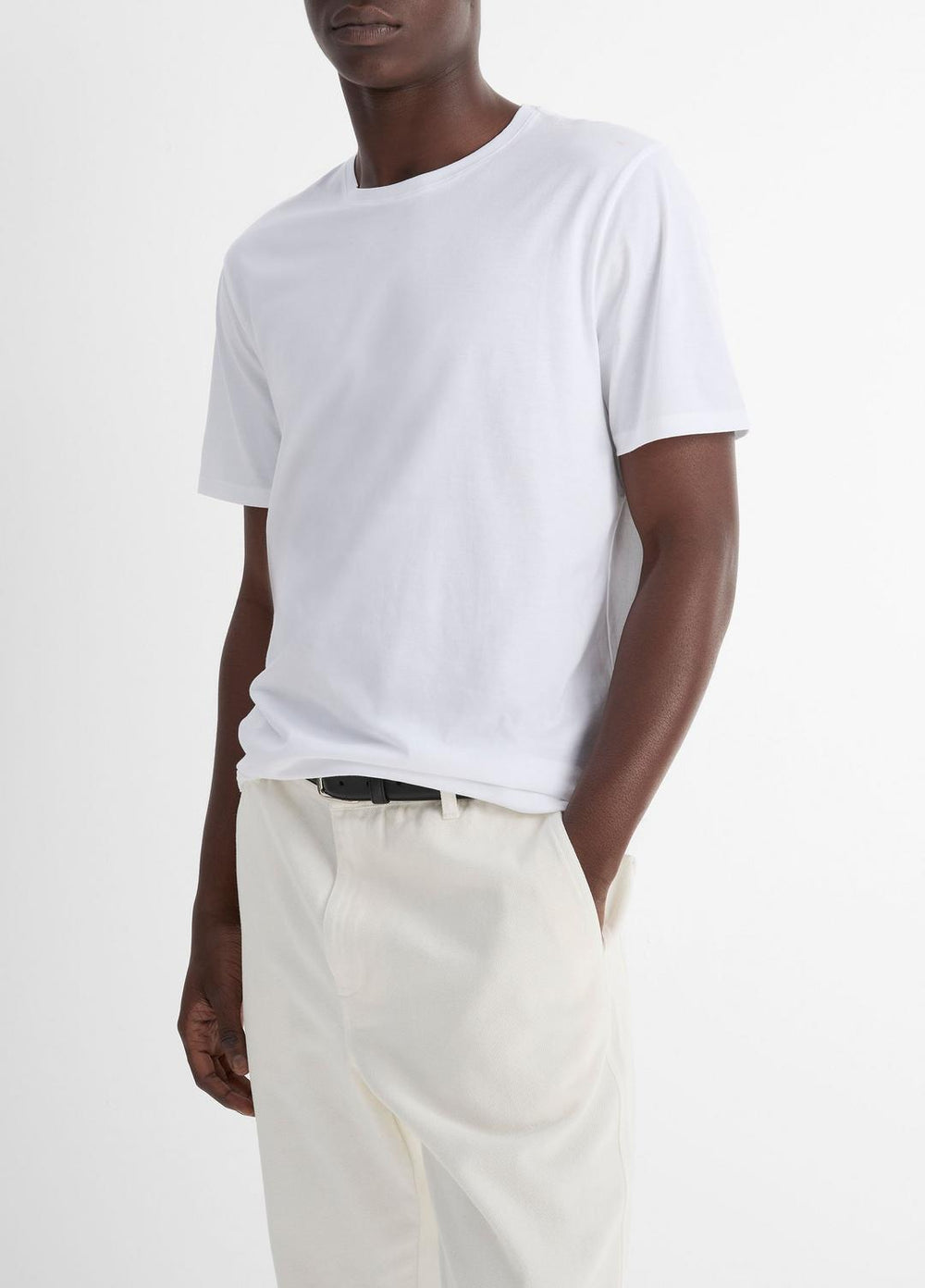 VINCE | Pima Cotton Crew Neck T-Shirt in Short Sleeve - OPTIC WHITE