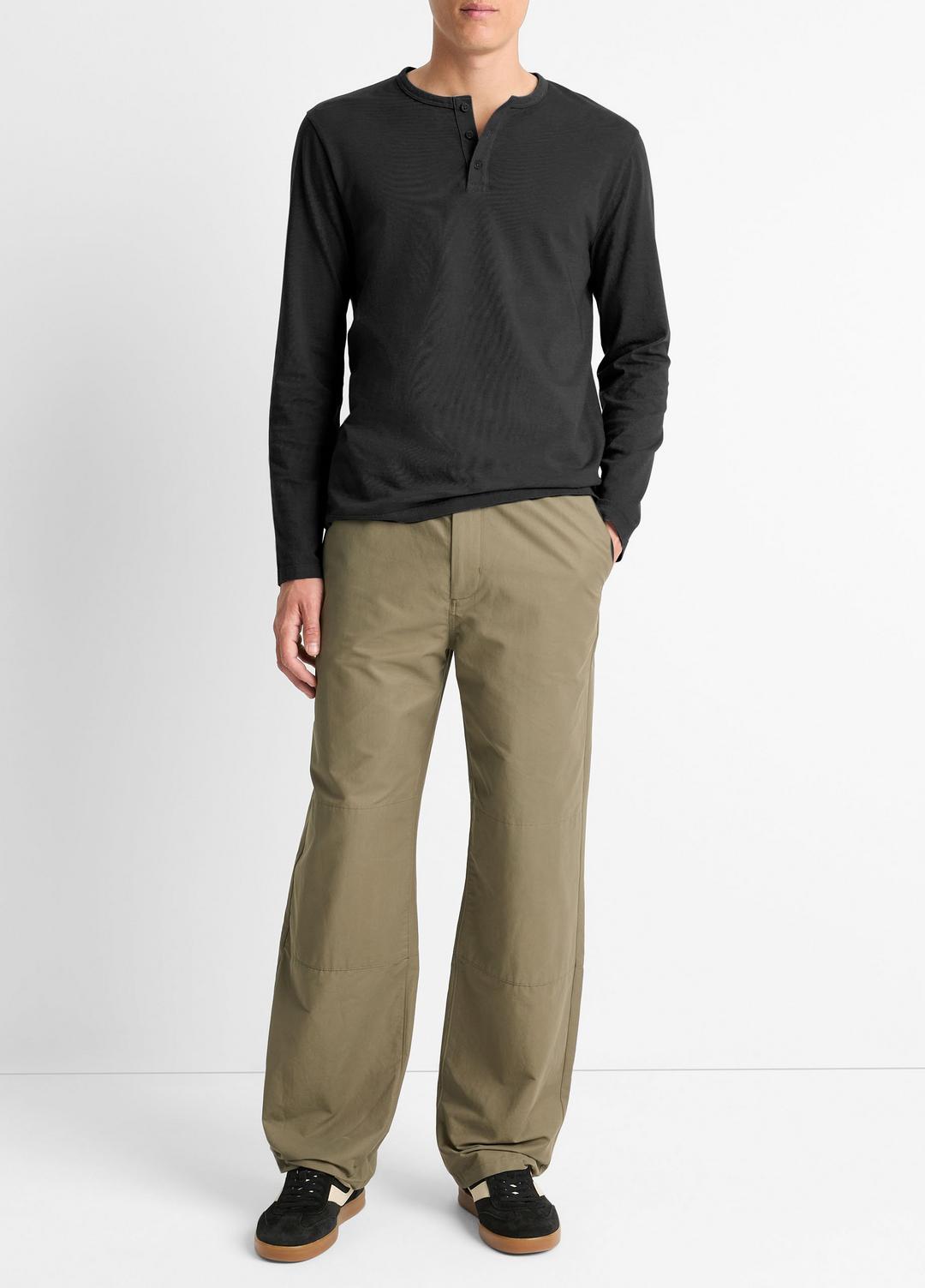 VINCE | Garment Dye Cotton Long-Sleeve Henley in Henleys & Polos - TRUE BLACK
