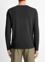VINCE | Garment Dye Cotton Long-Sleeve Henley in Henleys & Polos - TRUE BLACK