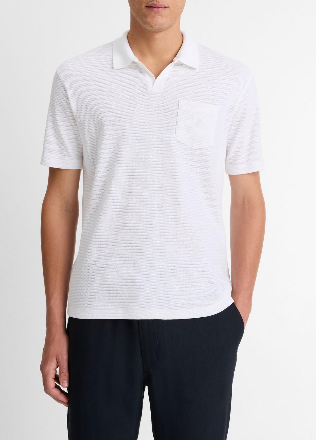 VINCE | Cotton-Blend Johnny-Collar Polo Shirt in Short Sleeve - OPTIC WHITE