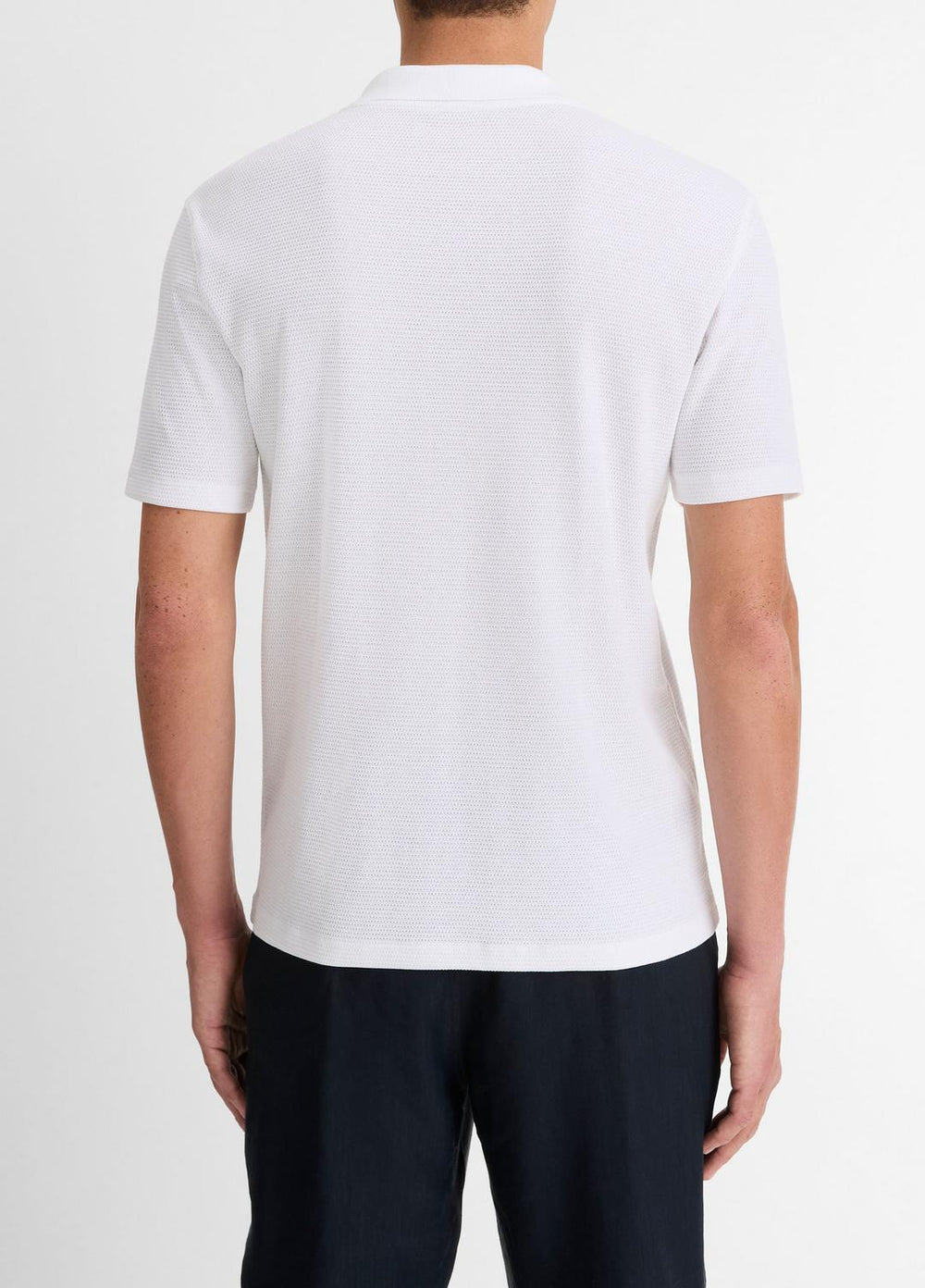 VINCE | Cotton-Blend Johnny-Collar Polo Shirt in Short Sleeve - OPTIC WHITE