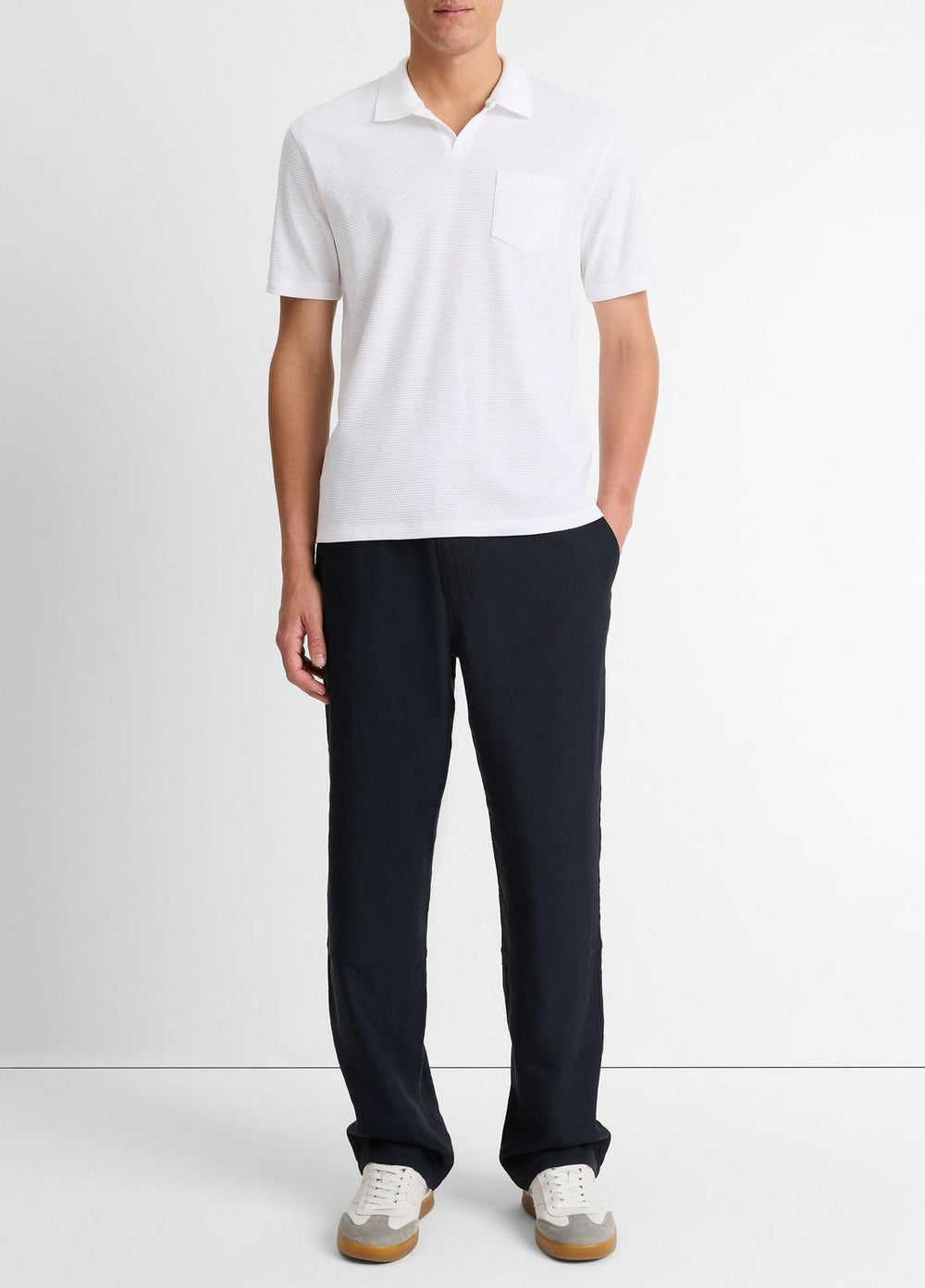 VINCE | Cotton-Blend Johnny-Collar Polo Shirt in Short Sleeve - OPTIC WHITE