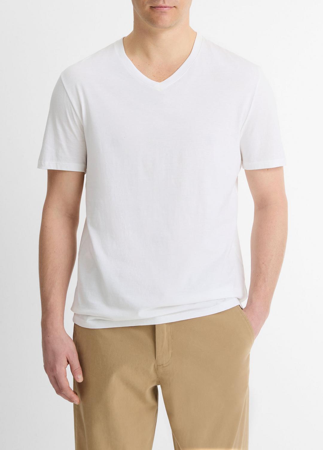 VINCE | Pima Cotton V-Neck T-Shirt in Short Sleeve - OPTIC WHITE
