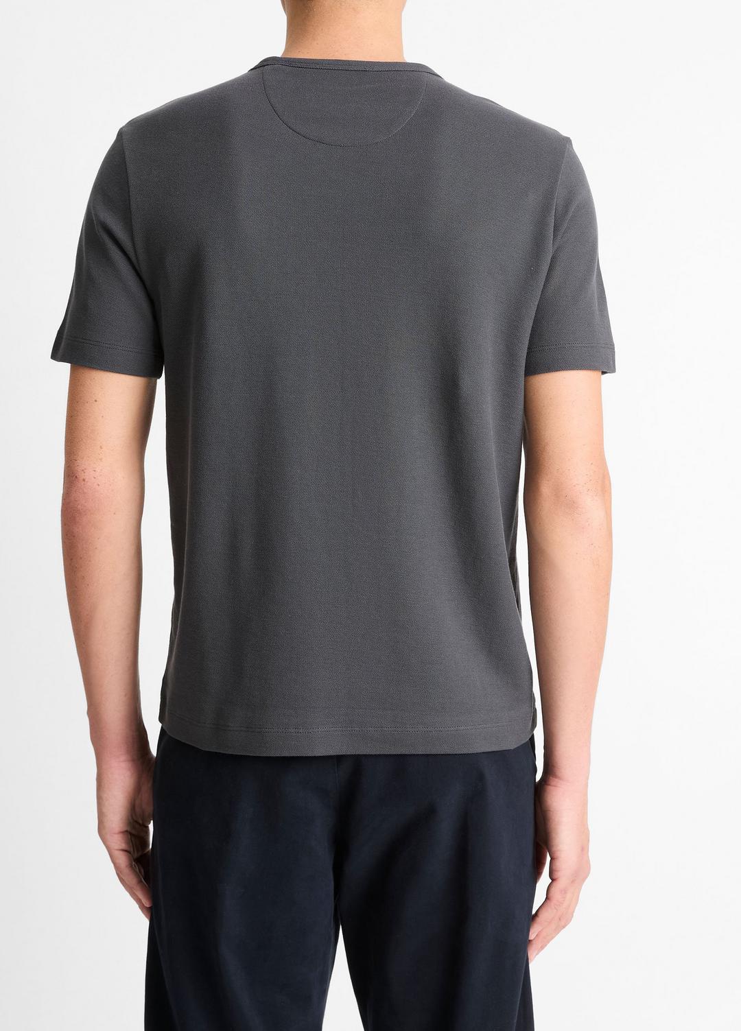 VINCE | Pima Cotton Piqué Crew Neck T-Shirt in Short Sleeve - SOFT BLACK