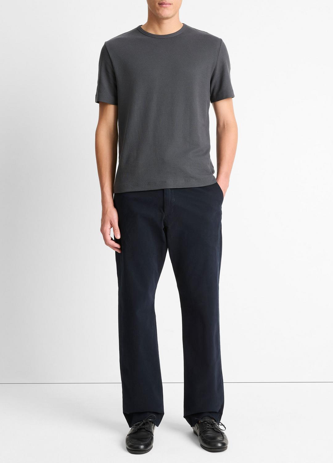 VINCE | Pima Cotton Piqué Crew Neck T-Shirt in Short Sleeve - SOFT BLACK