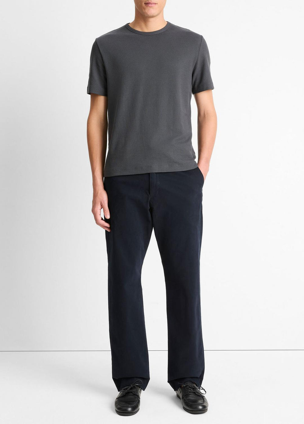 VINCE | Pima Cotton Piqué Crew Neck T-Shirt in Short Sleeve - SOFT BLACK