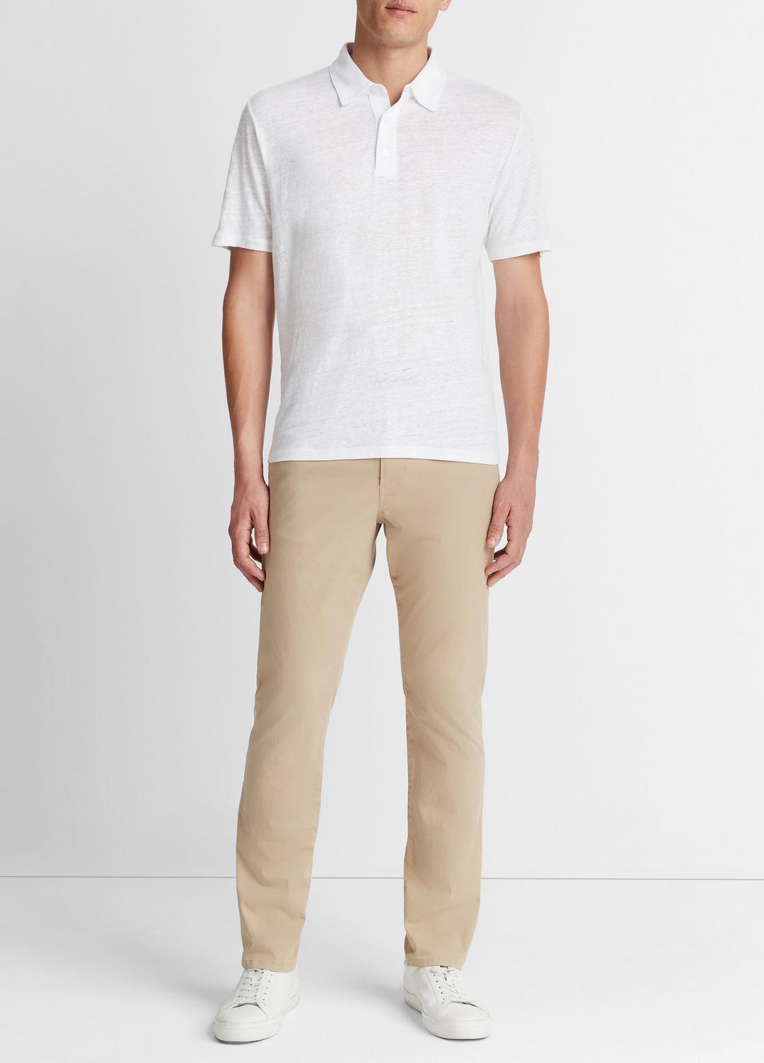 VINCE | Linen Polo Shirt in Henleys & Polos - OPTIC WHITE