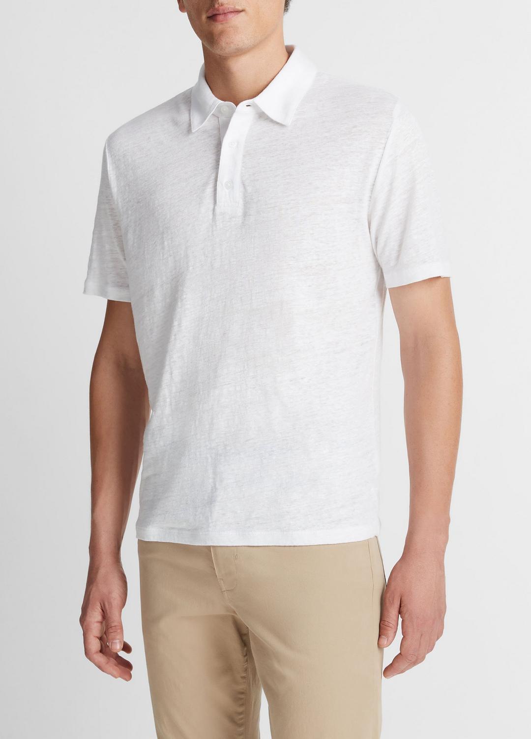 VINCE | Linen Polo Shirt in Henleys & Polos - OPTIC WHITE