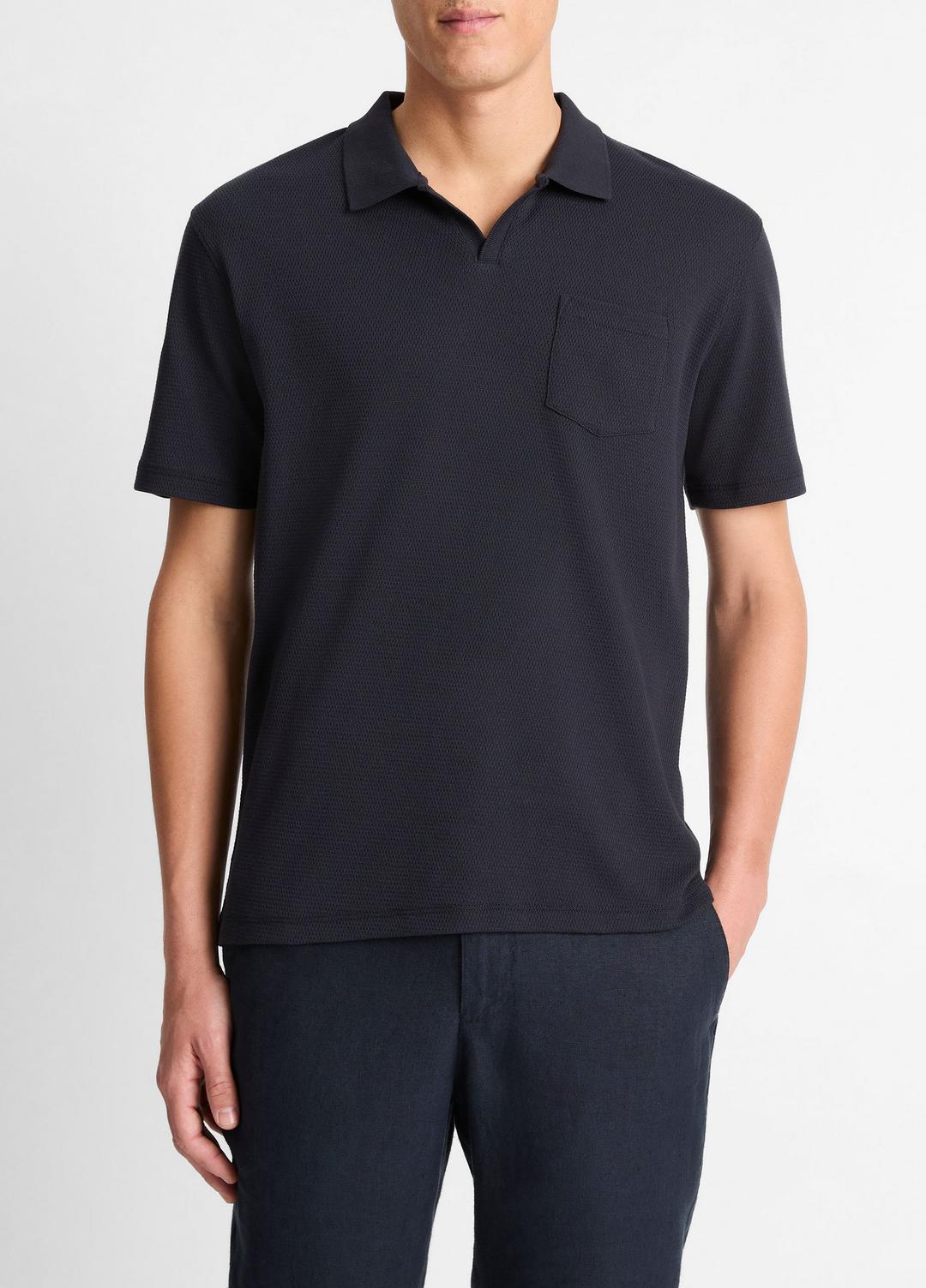 VINCE | Cotton-Blend Johnny-Collar Polo Shirt in Short Sleeve - COASTAL BLUE