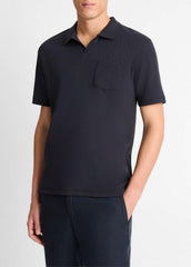 VINCE | Cotton-Blend Johnny-Collar Polo Shirt in Short Sleeve - COASTAL BLUE