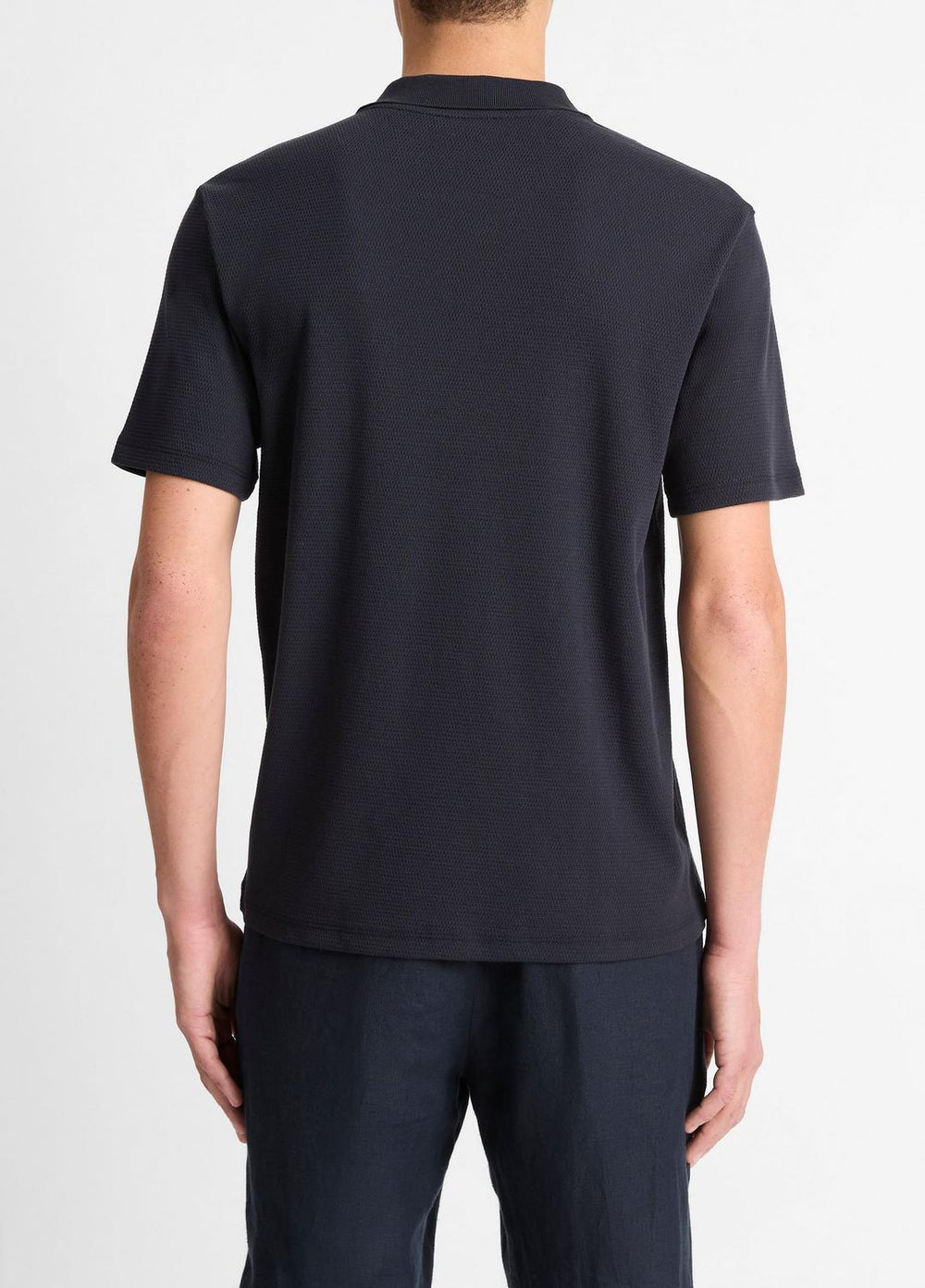 VINCE | Cotton-Blend Johnny-Collar Polo Shirt in Short Sleeve - COASTAL BLUE