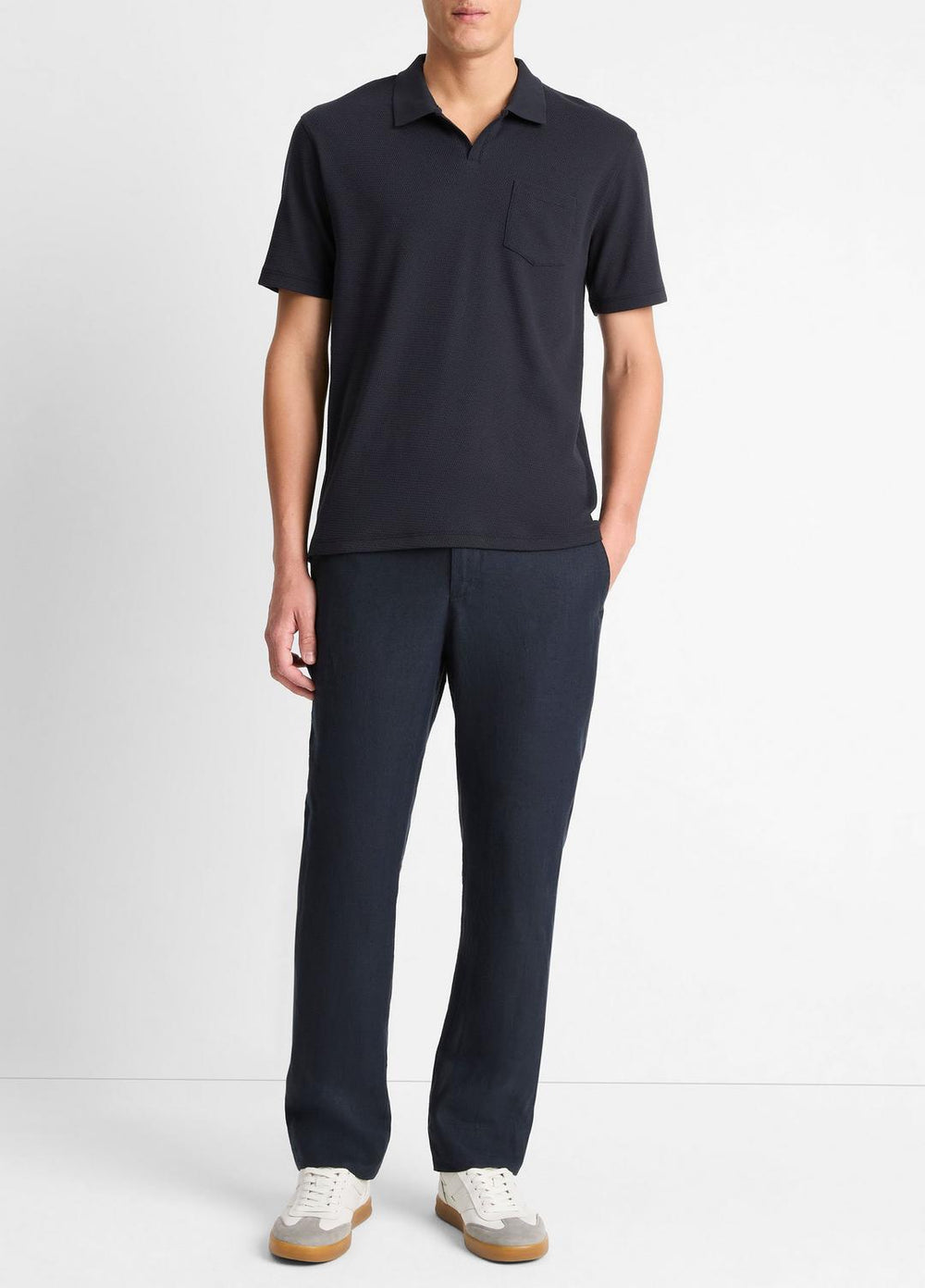 VINCE | Cotton-Blend Johnny-Collar Polo Shirt in Short Sleeve - COASTAL BLUE