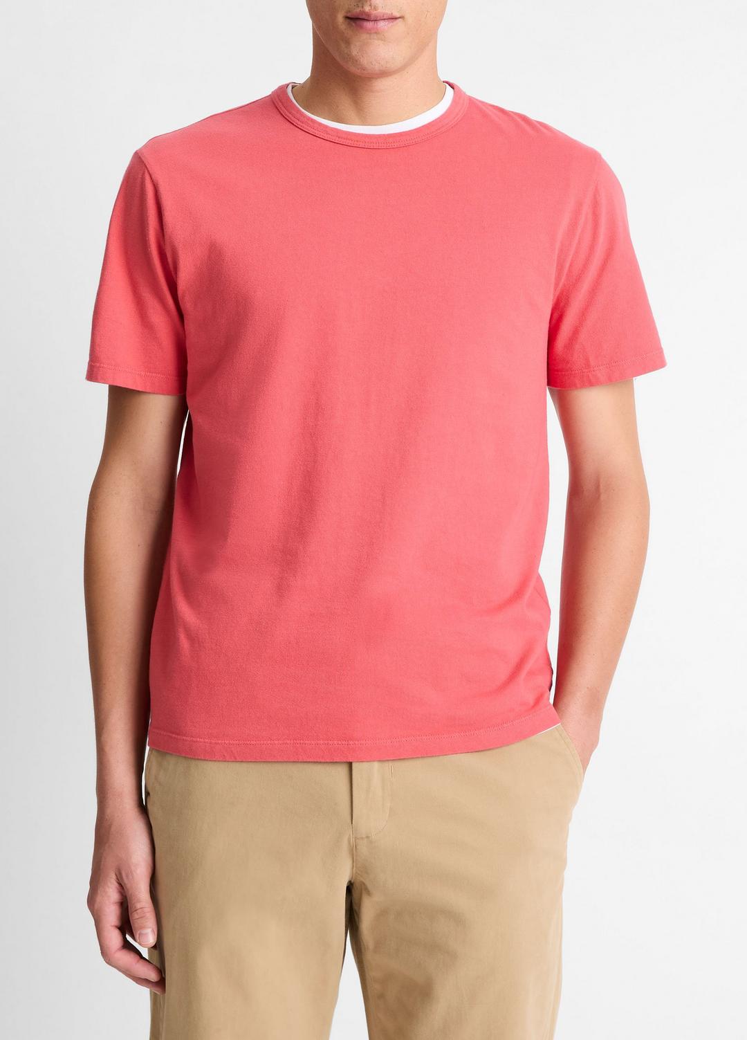 VINCE | Garment Dye Cotton T-Shirt in Short Sleeve - WASHED CORAL RED