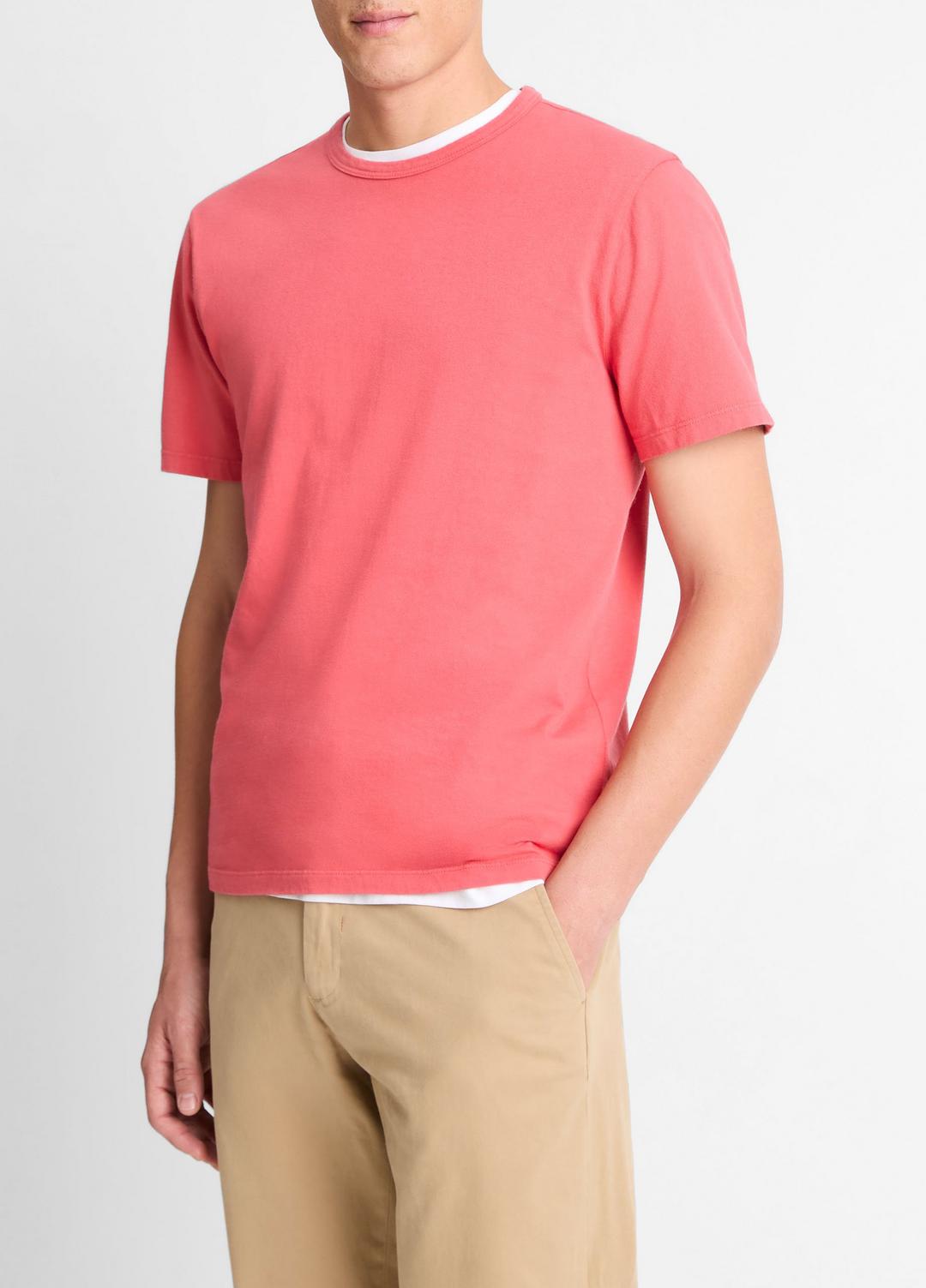 VINCE | Garment Dye Cotton T-Shirt in Short Sleeve - WASHED CORAL RED