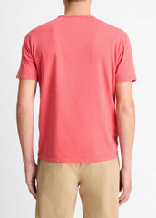 VINCE | Garment Dye Cotton T-Shirt in Short Sleeve - WASHED CORAL RED