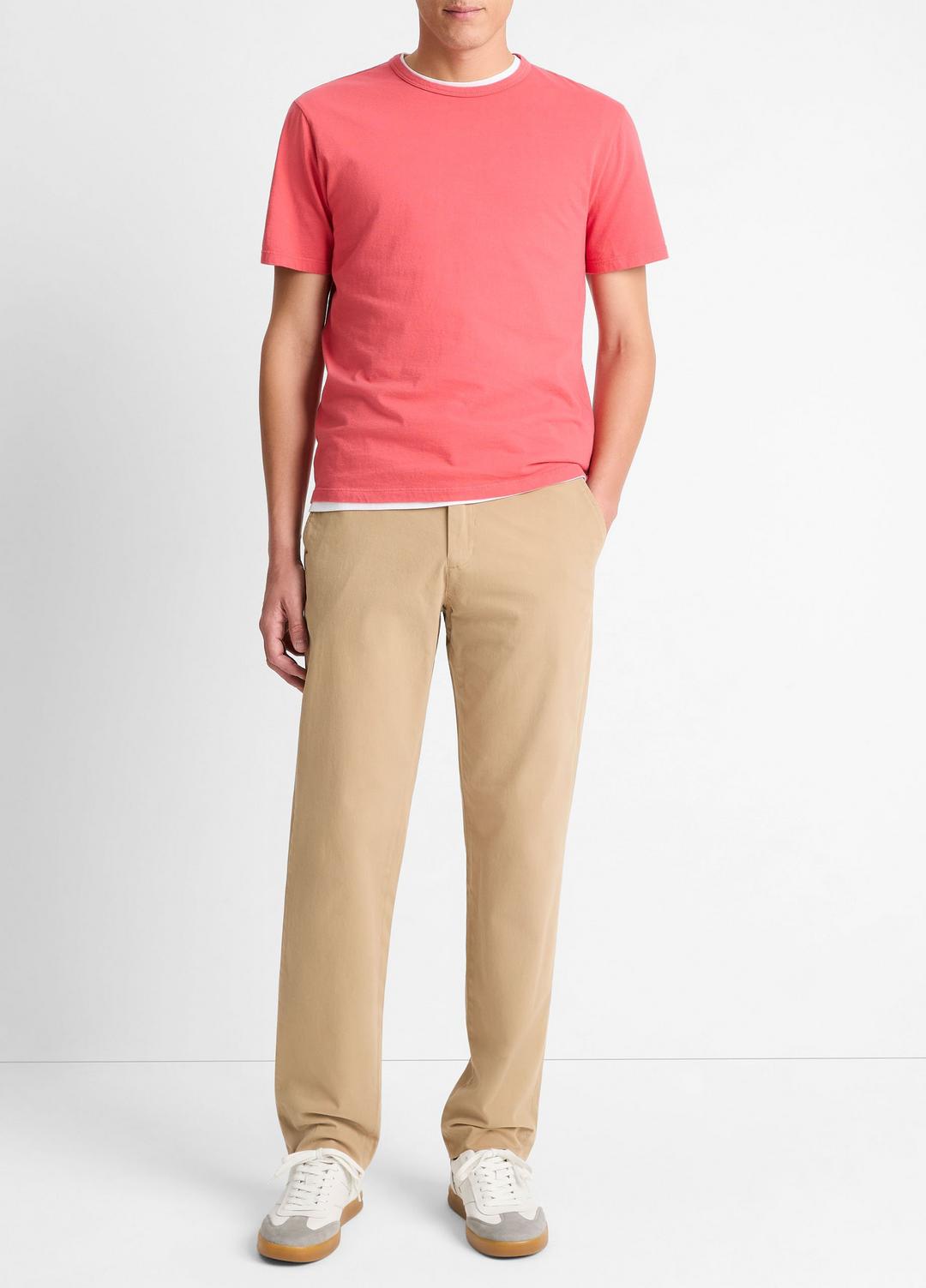 VINCE | Garment Dye Cotton T-Shirt in Short Sleeve - WASHED CORAL RED