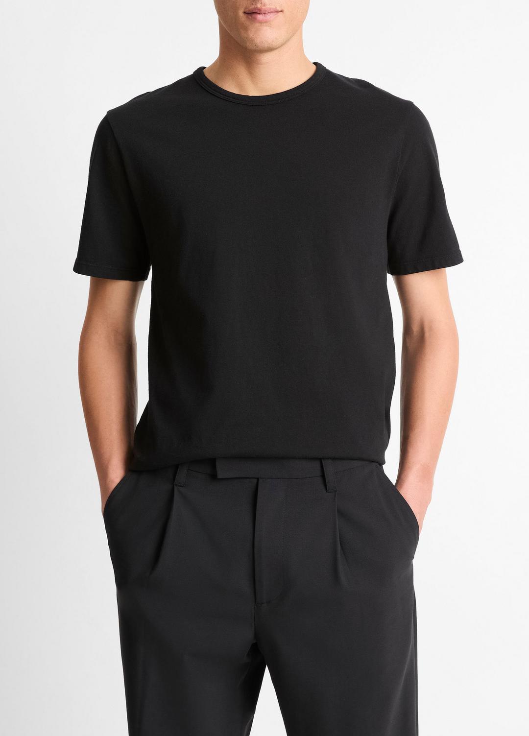 VINCE | Garment Dye Cotton T-Shirt in Short Sleeve - TRUE BLACK