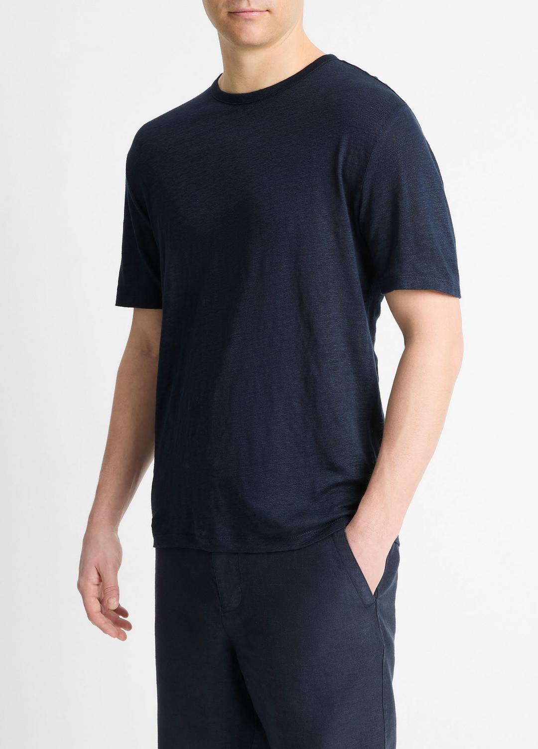 VINCE | Linen Crew Neck T-Shirt in Short Sleeve - COASTAL BLUE