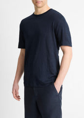 VINCE | Linen Crew Neck T-Shirt in Short Sleeve - COASTAL BLUE