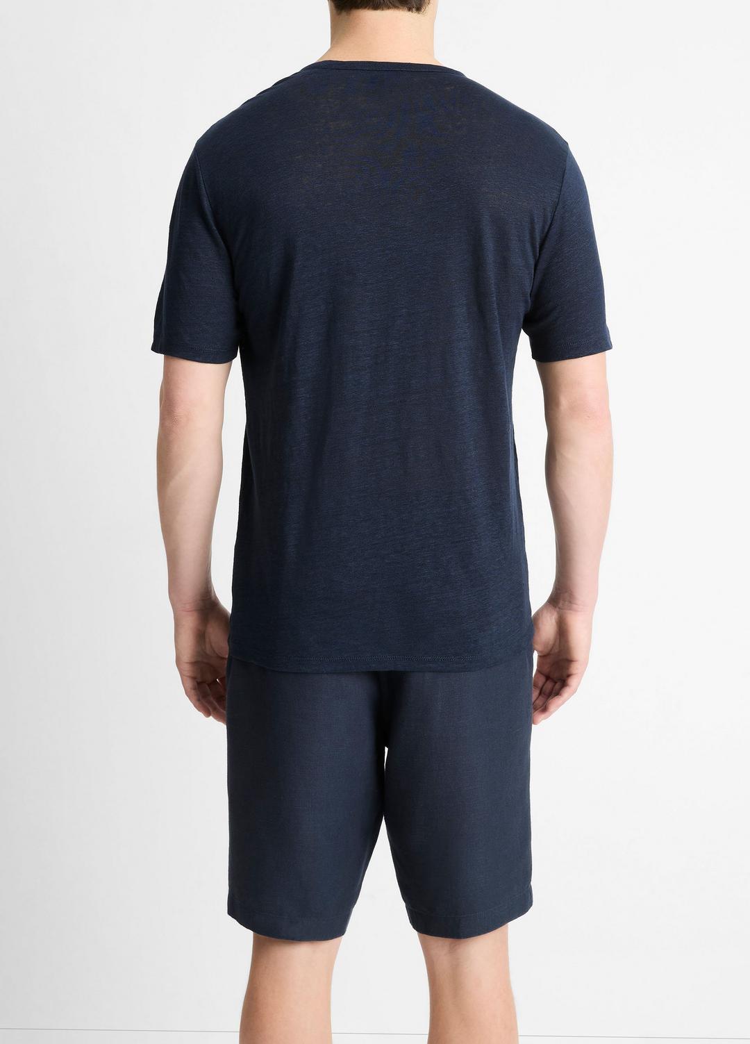 VINCE | Linen Crew Neck T-Shirt in Short Sleeve - COASTAL BLUE