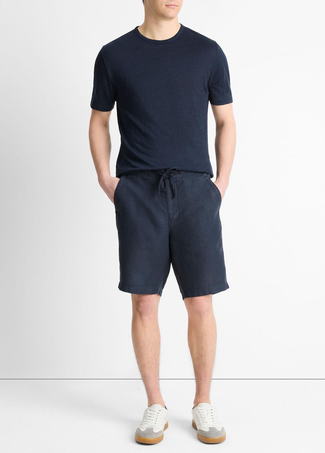 VINCE | Linen Crew Neck T-Shirt in Short Sleeve - COASTAL BLUE
