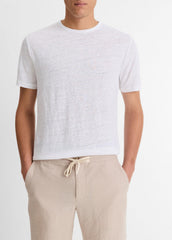 VINCE | Linen Crew Neck T-Shirt in Short Sleeve - OPTIC WHITE