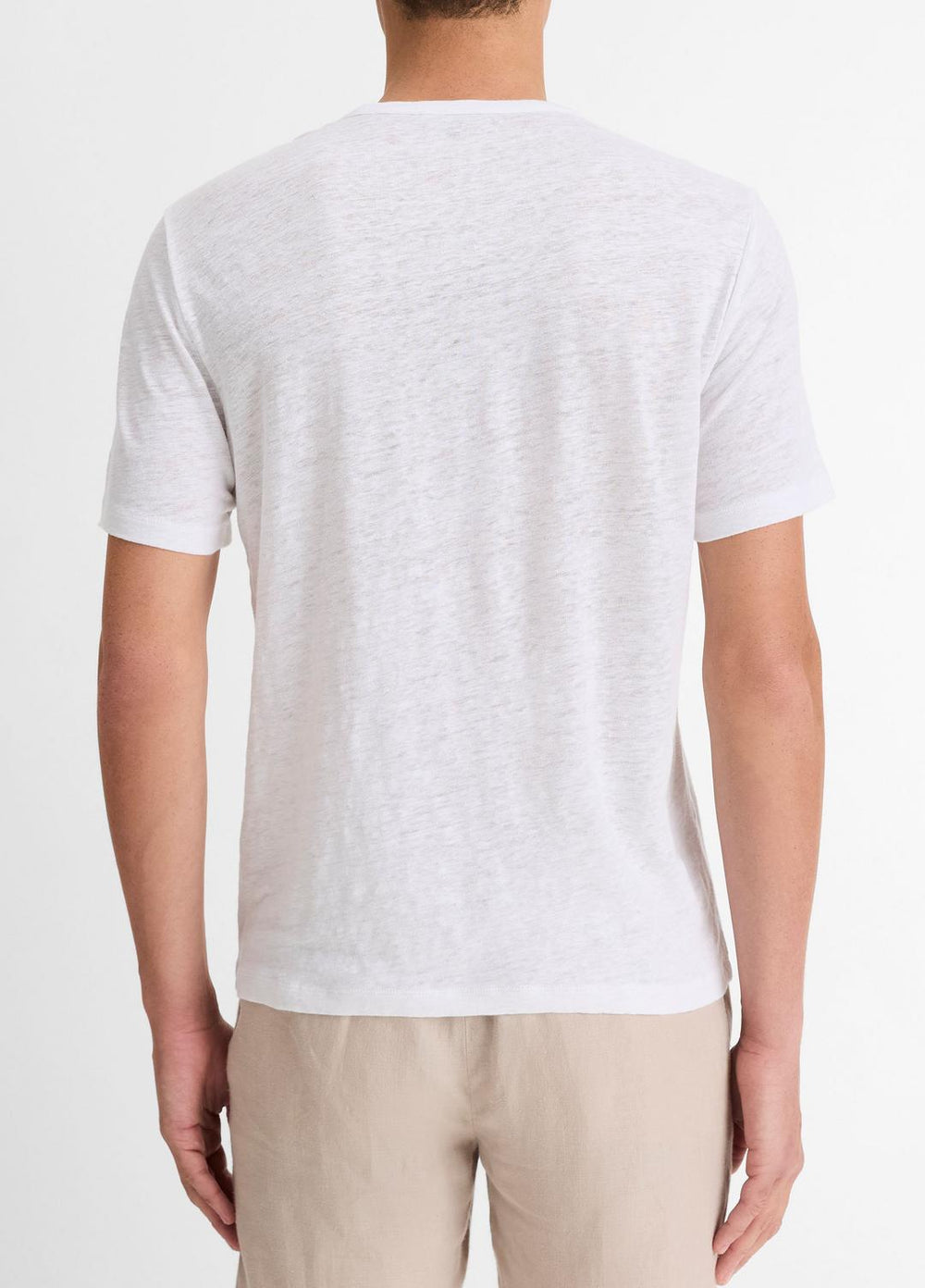 VINCE | Linen Crew Neck T-Shirt in Short Sleeve - OPTIC WHITE