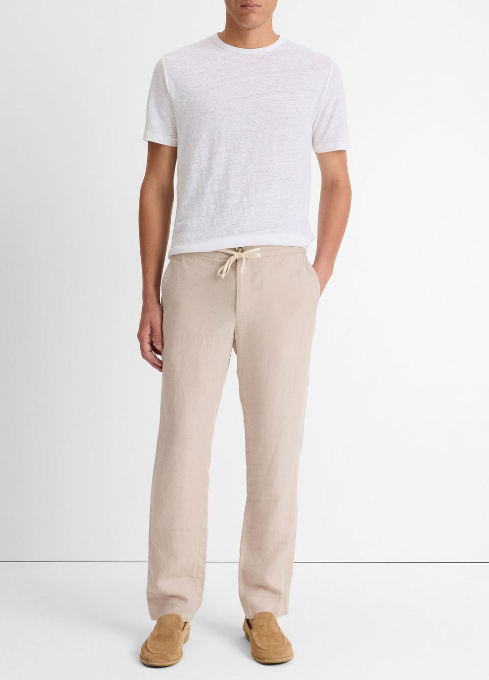 VINCE | Linen Crew Neck T-Shirt in Short Sleeve - OPTIC WHITE