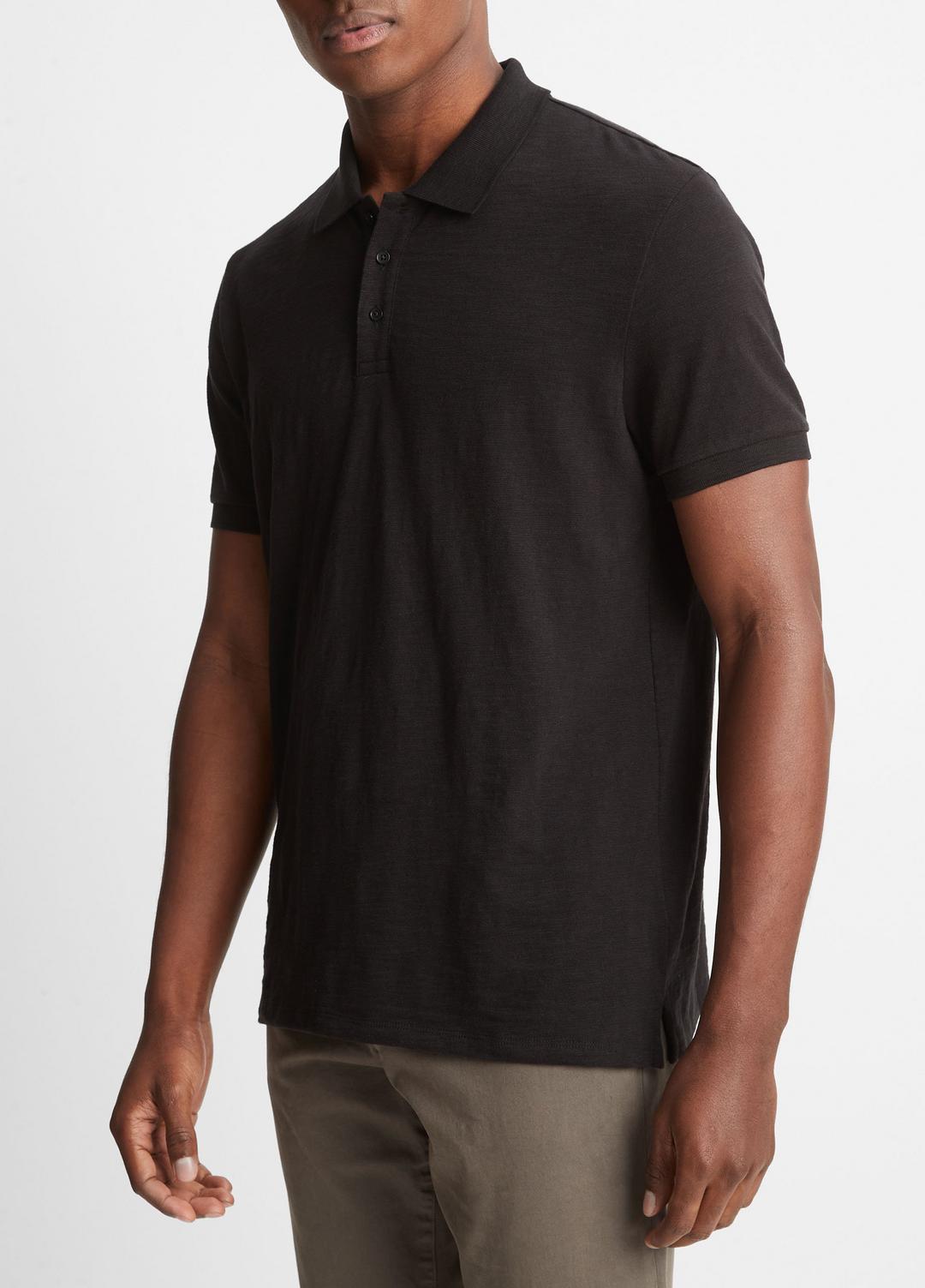 VINCE | Classic Slub Polo Shirt in Henleys & Polos - BLACK