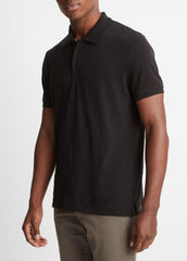 VINCE | Classic Slub Polo Shirt in Henleys & Polos - BLACK