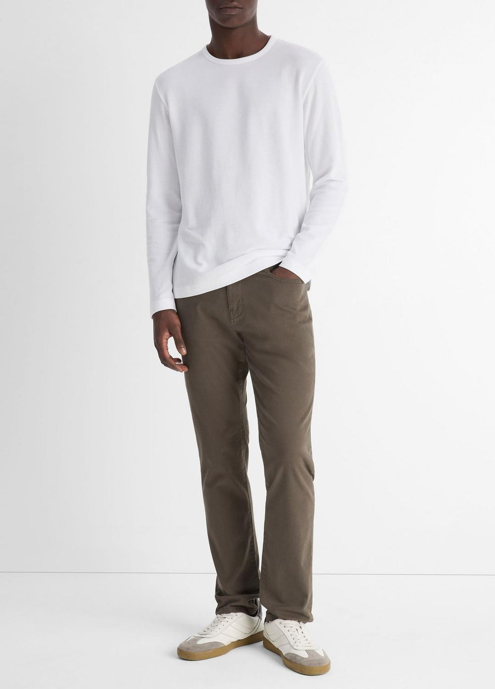 VINCE | Pima Cotton Piqué Long-Sleeve T-Shirt in Long Sleeve - OPTIC WHITE