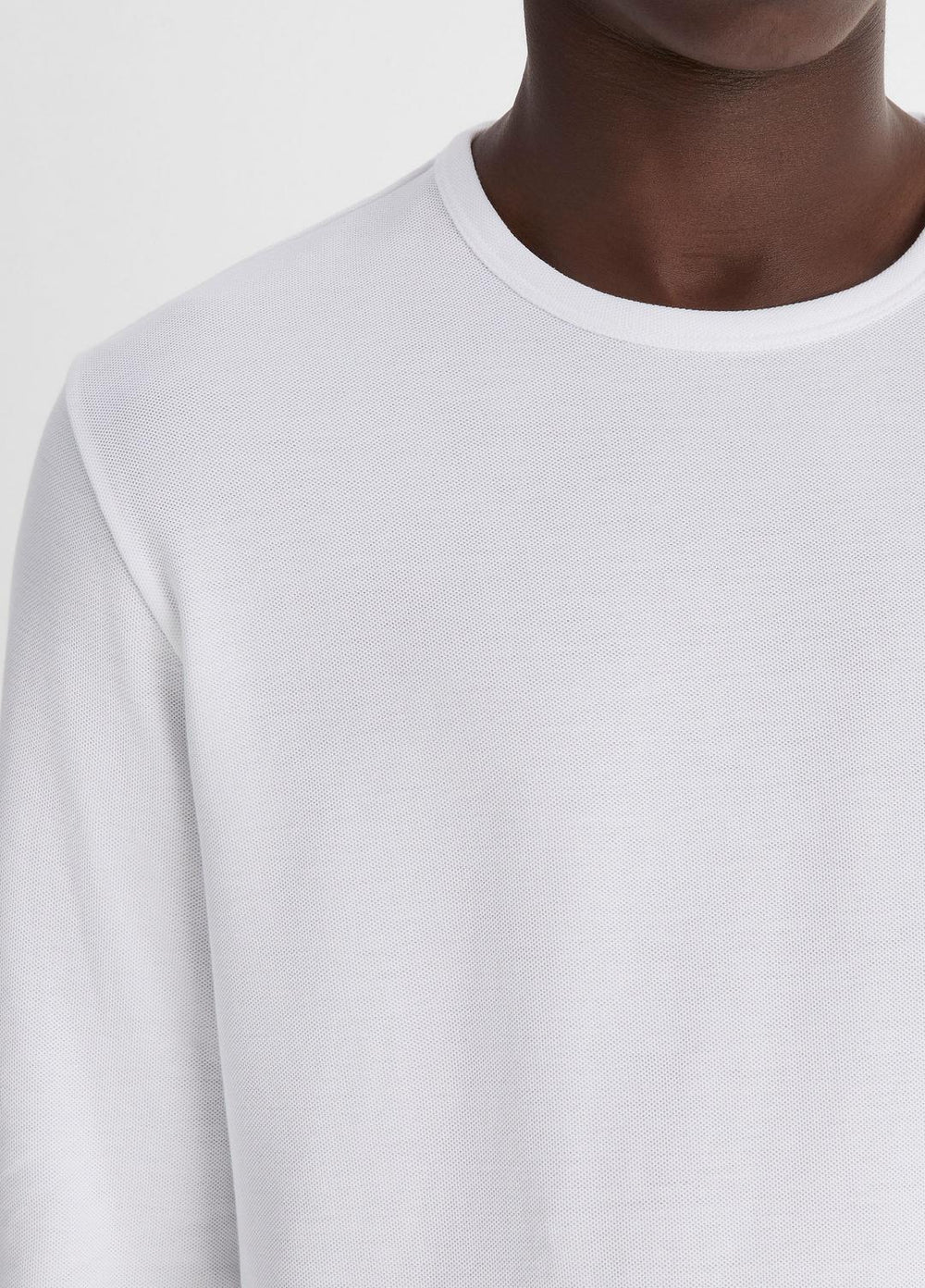 VINCE | Pima Cotton Piqué Long-Sleeve T-Shirt in Long Sleeve - OPTIC WHITE