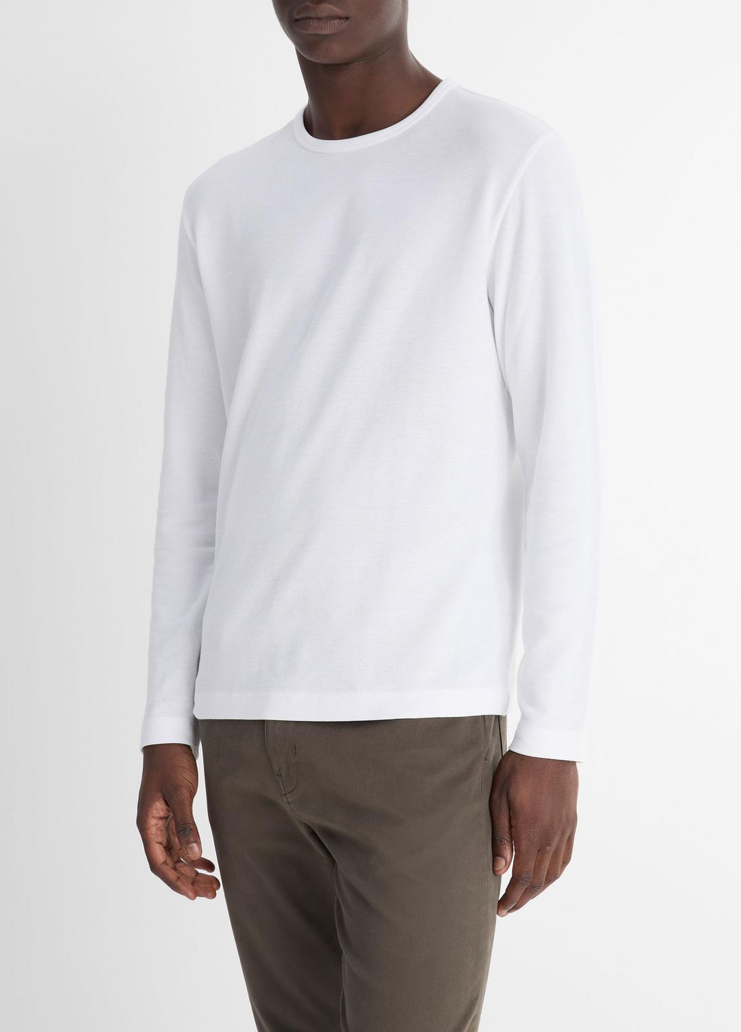 VINCE | Pima Cotton Piqué Long-Sleeve T-Shirt in Long Sleeve - OPTIC WHITE