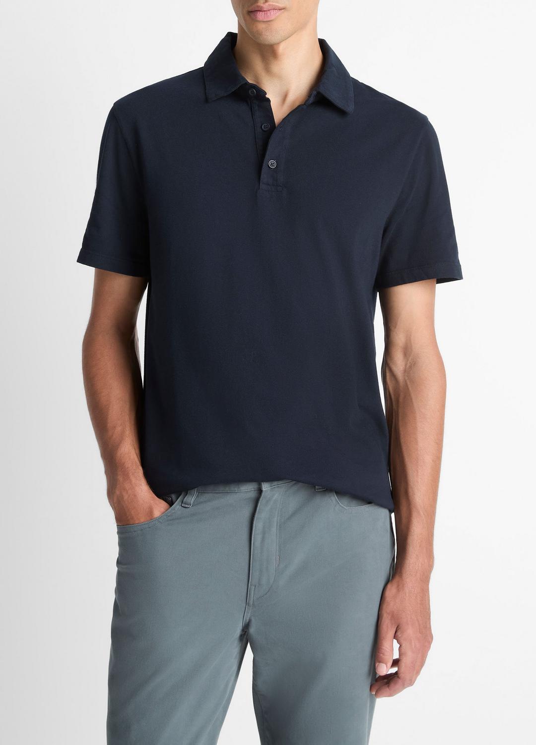 VINCE | Garment Dye Cotton Polo Shirt in Henleys & Polos - WASHED COASTAL