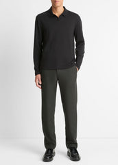 VINCE | Milano Pima Cotton-Blend Johnny-Collar Shirt in Long Sleeve - BLACK