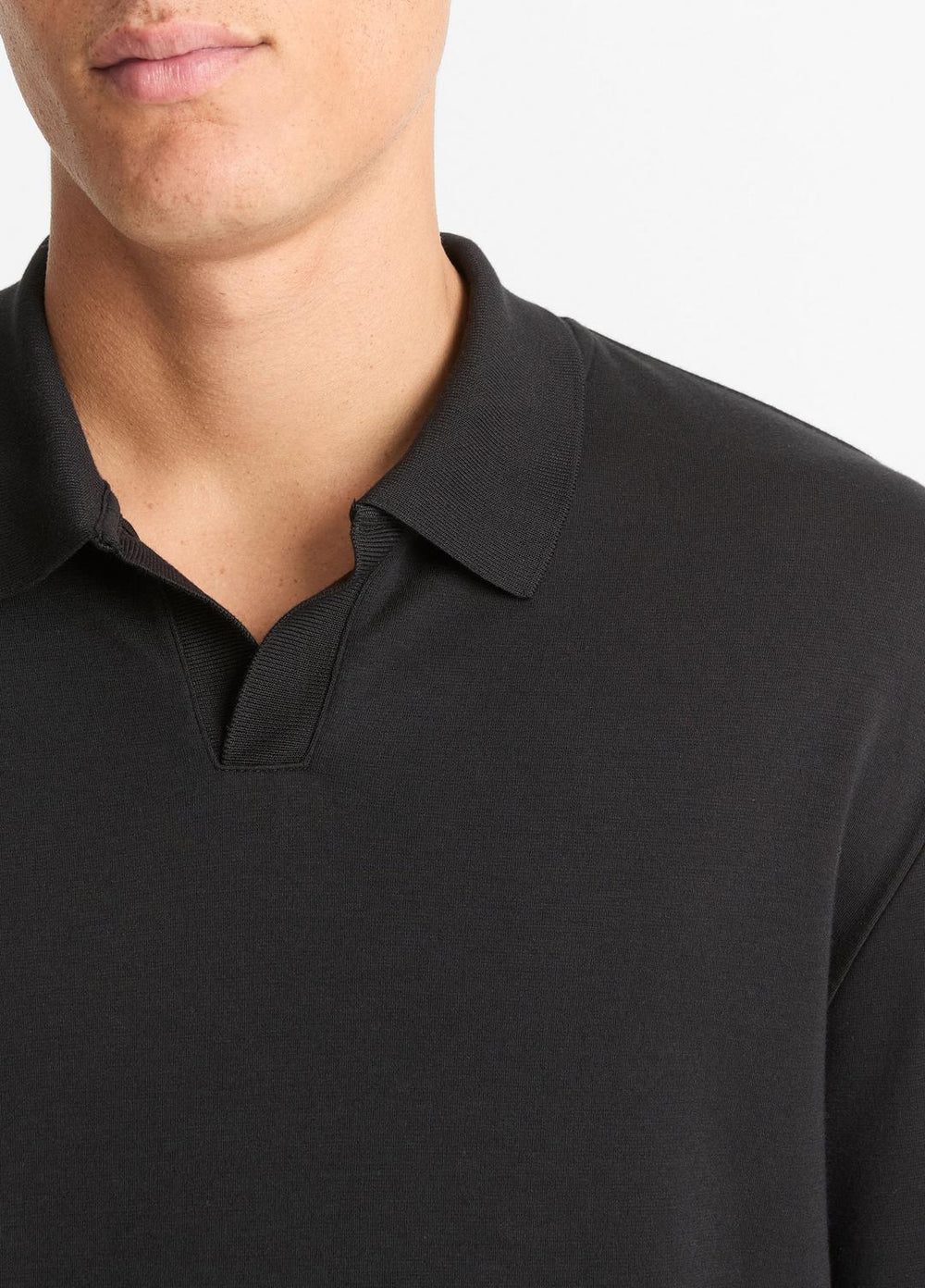 VINCE | Milano Pima Cotton-Blend Johnny-Collar Shirt in Long Sleeve - BLACK