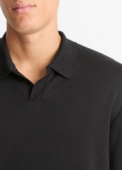 VINCE | Milano Pima Cotton-Blend Johnny-Collar Shirt in Long Sleeve - BLACK