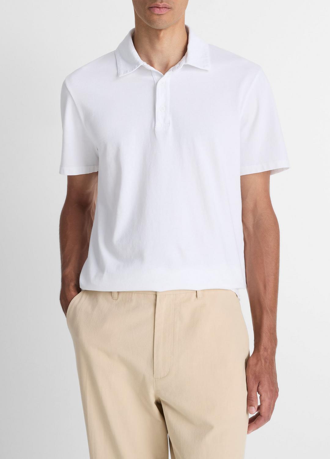 VINCE | Garment Dye Cotton Polo Shirt in Henleys & Polos - OPTIC WHITE