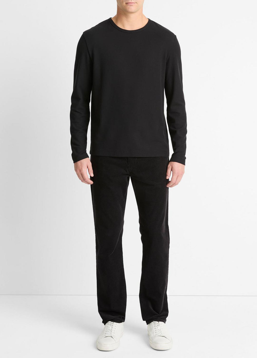 VINCE | Pima Cotton Piqué Long-Sleeve T-Shirt in Long Sleeve - BLACK
