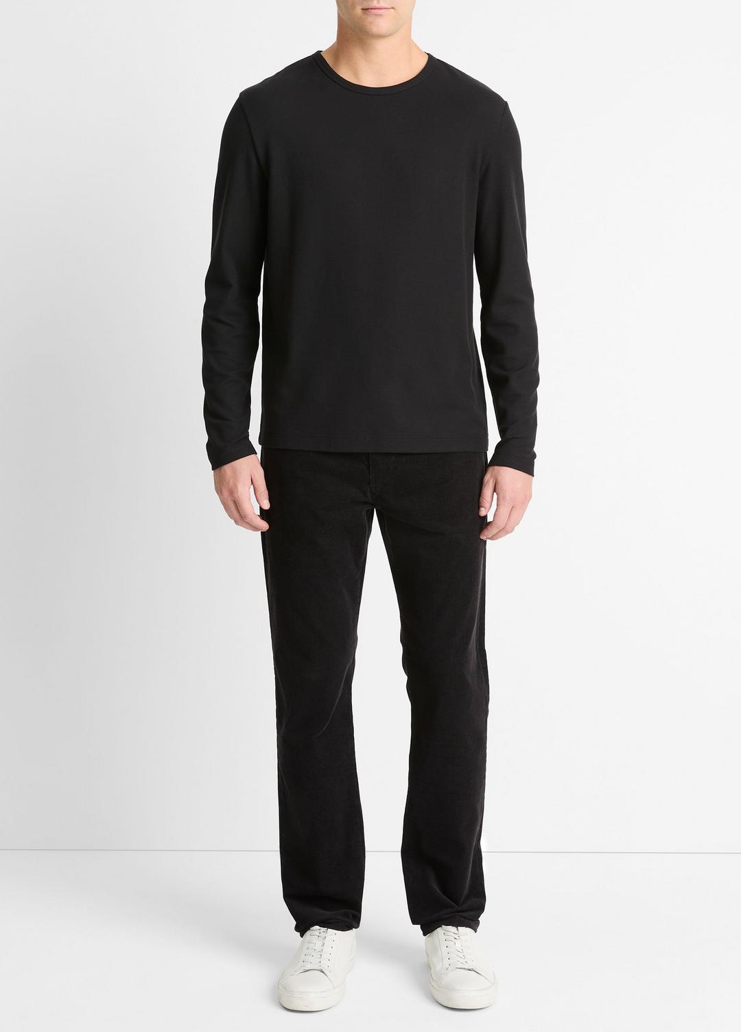 VINCE | Pima Cotton Piqué Long-Sleeve T-Shirt in Long Sleeve - BLACK
