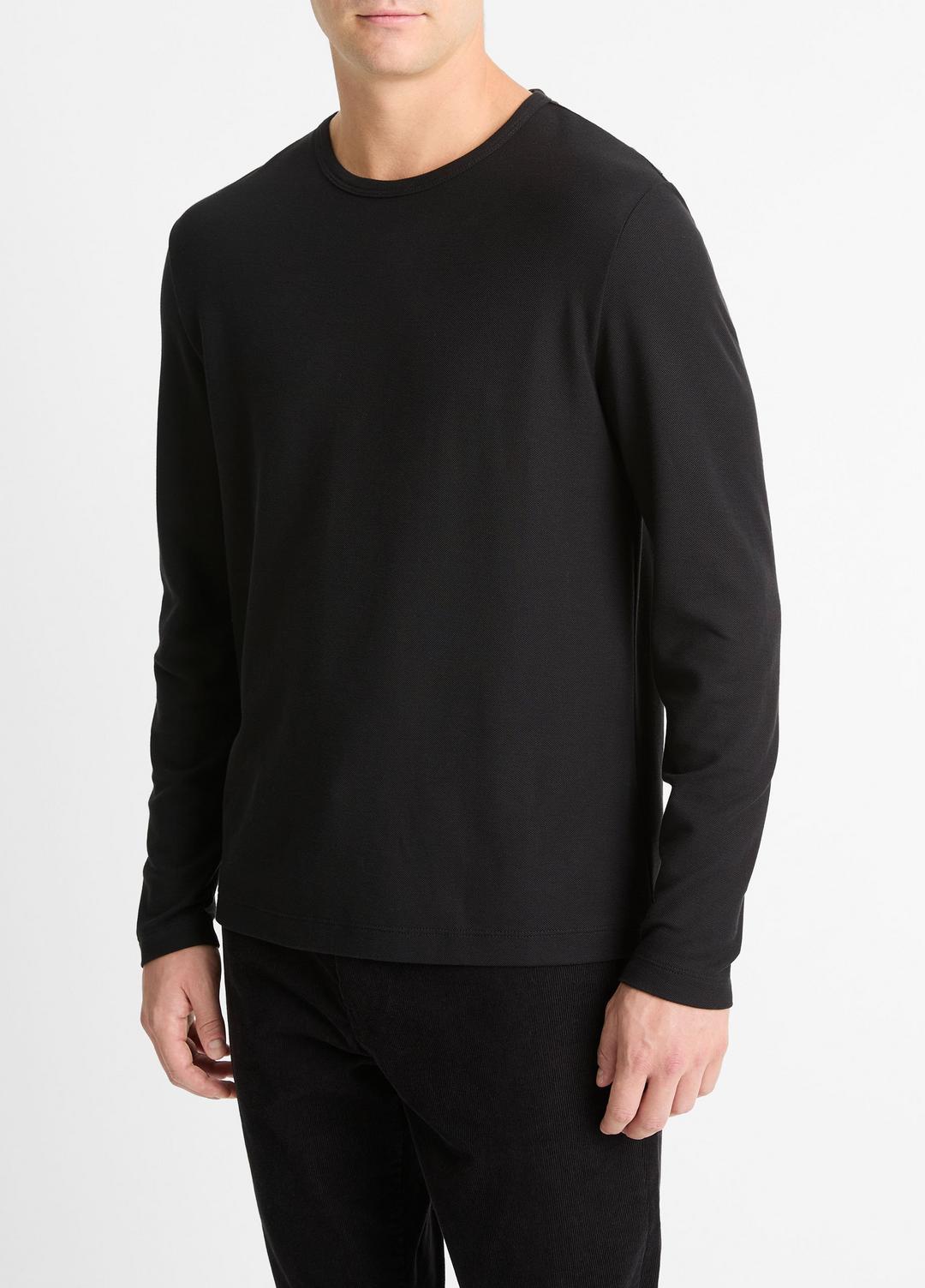 VINCE | Pima Cotton Piqué Long-Sleeve T-Shirt in Long Sleeve - BLACK