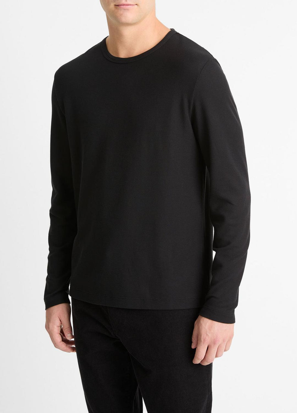 VINCE | Pima Cotton Piqué Long-Sleeve T-Shirt in Long Sleeve - BLACK