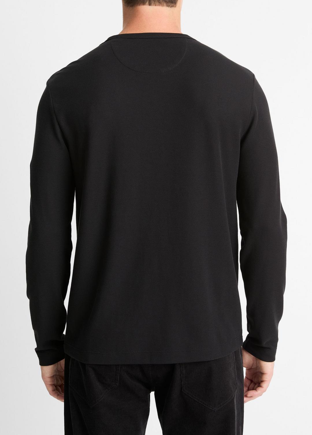 VINCE | Pima Cotton Piqué Long-Sleeve T-Shirt in Long Sleeve - BLACK