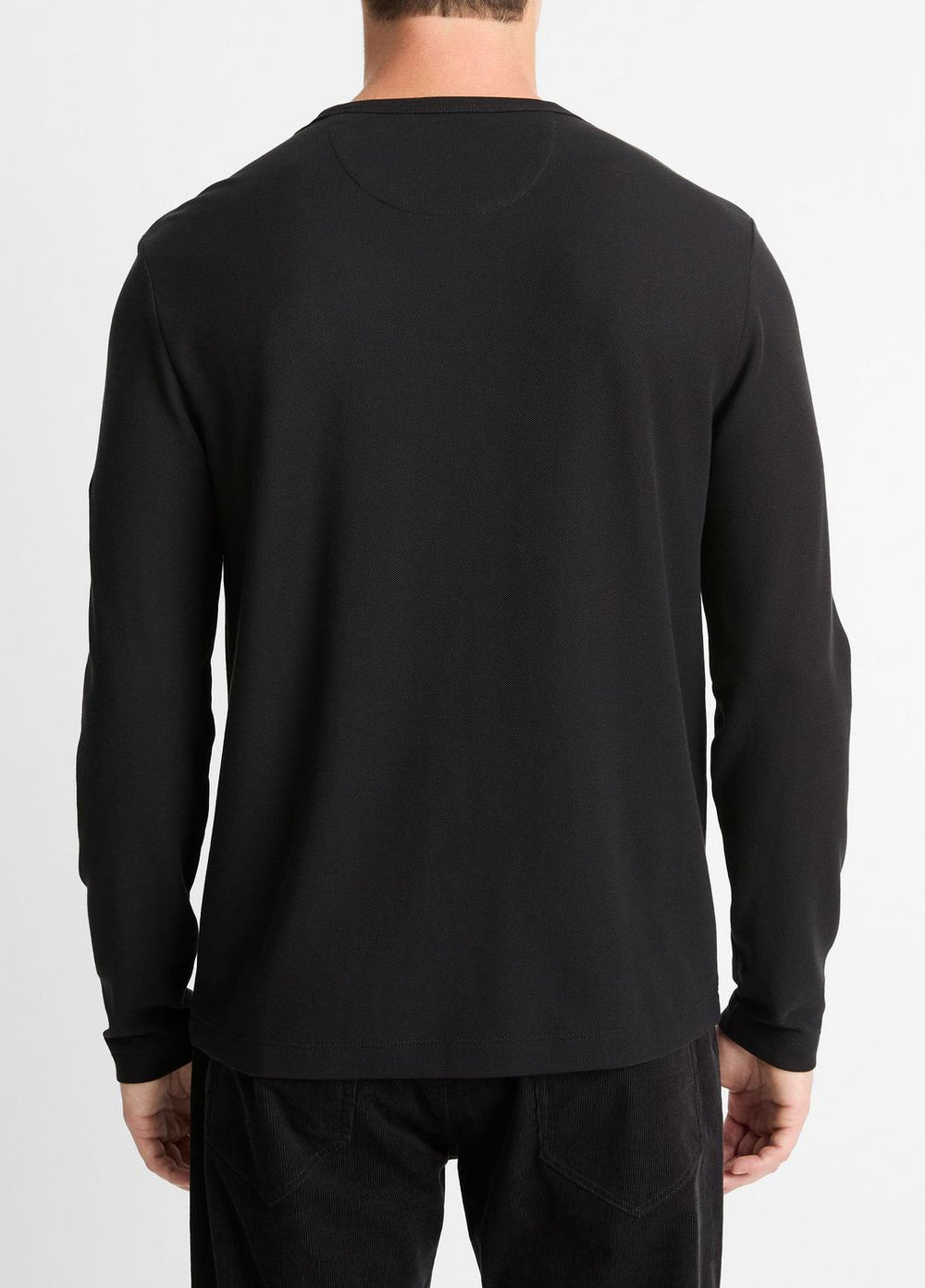 VINCE | Pima Cotton Piqué Long-Sleeve T-Shirt in Long Sleeve - BLACK