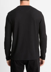 VINCE | Pima Cotton Piqué Long-Sleeve T-Shirt in Long Sleeve - BLACK